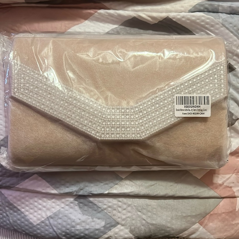 New camel satin evening clutch pursue